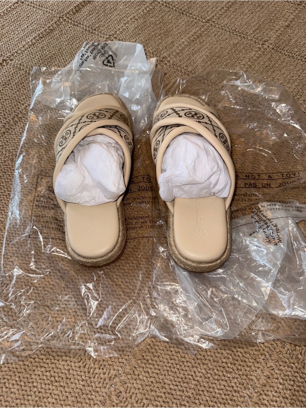 Tory Burch T Monogram Crisscross Espadrille Slide Sandals - Picture 9 of 12